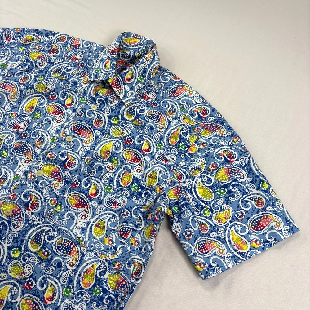 Alan Flusser Shirt Mens‎ Small Blue Paisley AOP Button Up Casual Party Camp